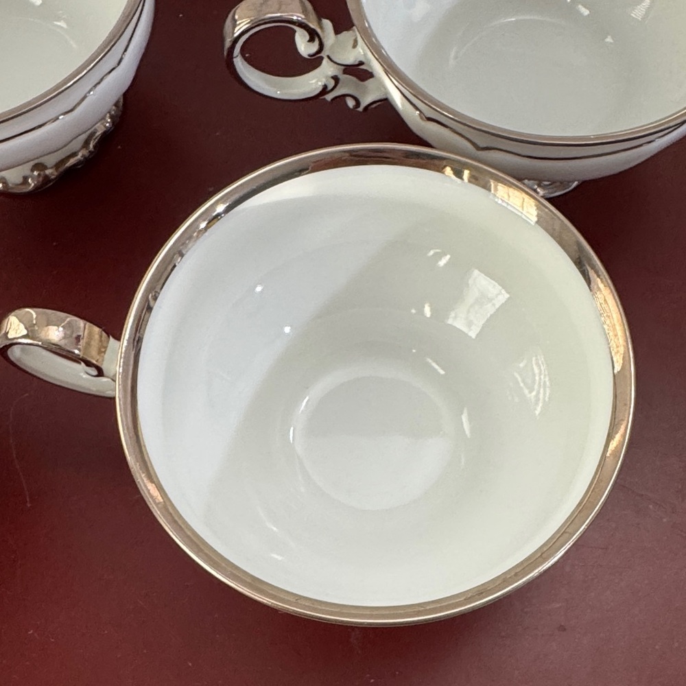 Vintage Hutschenreuther Sylvia Revere Platinum Trim Footed Teacup Set of 4 - Picture 3 of 8